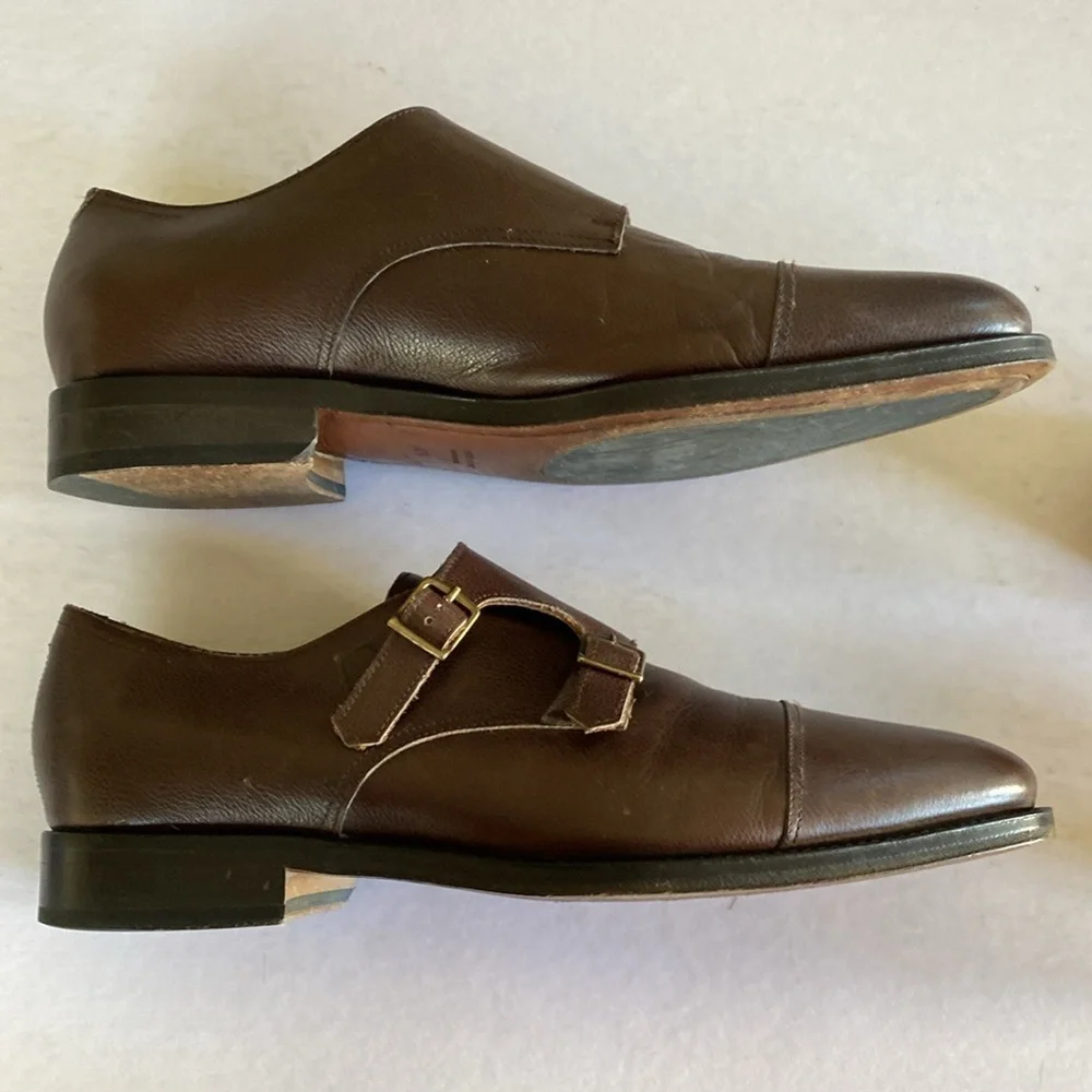 SUIT SUPPLY Men’s Double Monk Strap Brown Pebbled Leather 9.5. Made in Italy